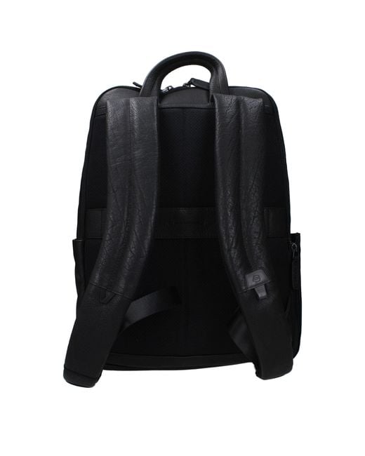 Piquadro Black Leather Backpack for men