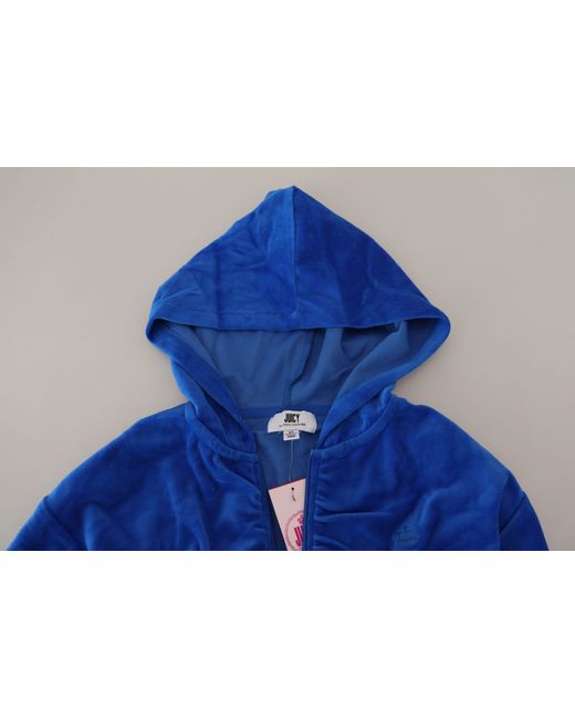 Juicy Couture Blue Cotton Full Zip Cropped Hooded Sweatshirt Sweater