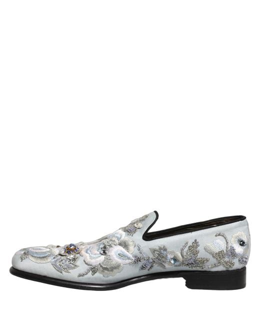 Dolce & Gabbana White Floral Embellished Men Loafers Shoes for men