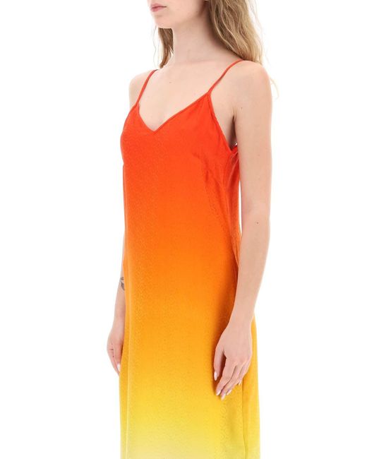 Casablancabrand Orange Silk Satin Slip Dress With Gradient Effect