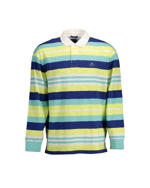 Gant Green Ele Long-sleeved Yellow Polo With Contrasting Details for men