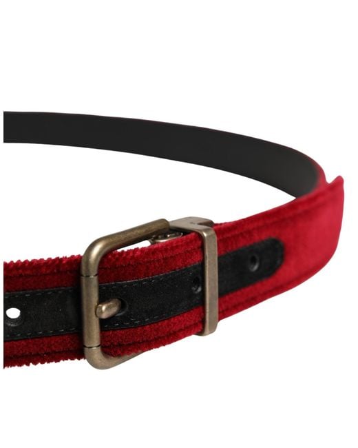 Dolce & Gabbana Red Velvet Cotton Metal Buckle Belt Calf for men