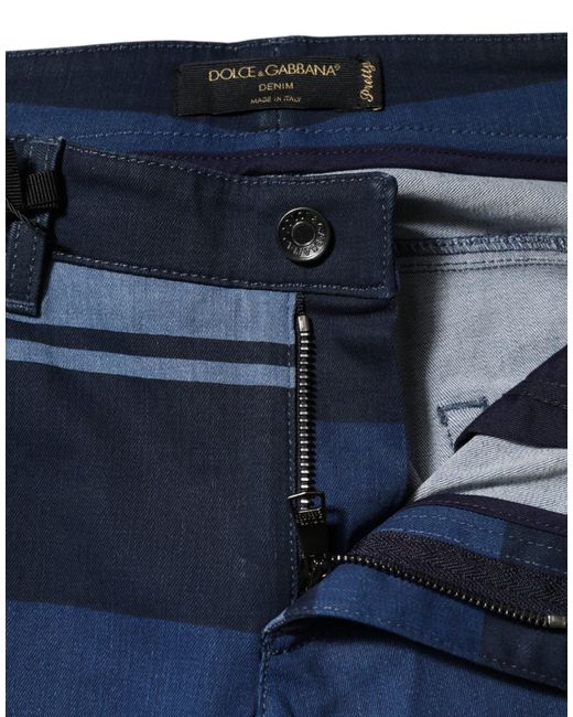 Dolce & Gabbana Blue Striped Cotton Stretch Denim Jeans for men