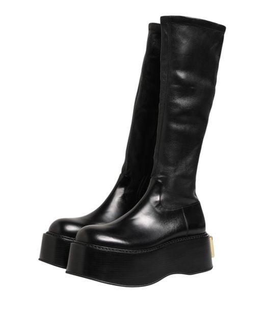 Dolce & Gabbana Black Platform Leather Kneehigh Boots for men