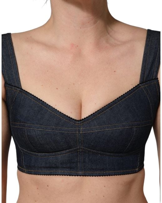 Dolce & Gabbana Black Denim Corset Bralette Cotton Cropped Top