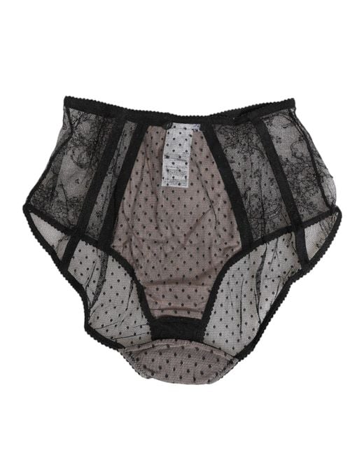 Dolce & Gabbana Black Sheer Polka Dot Lace High Waist Underwear