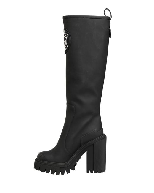 Dolce & Gabbana Black Rubberised Leather High Boots Shoes