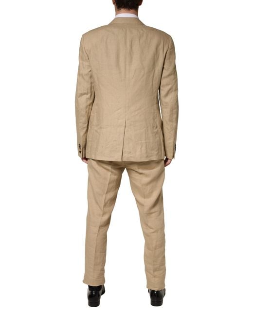 Dolce & Gabbana Natural Taormina Single Breasted Formal 2 Piece Suit Linen for men