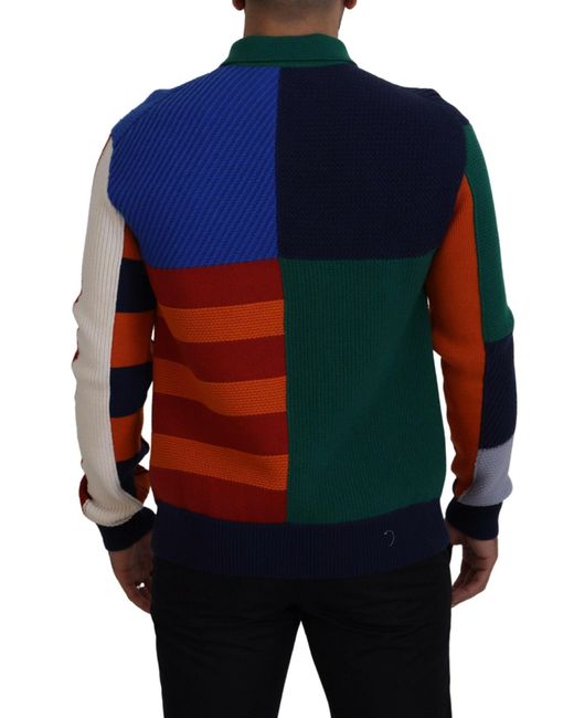 Dolce & Gabbana Blue Multicolor Stripes Wool Pullover Sweater for men