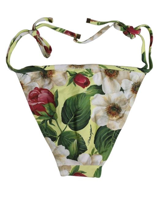 Dolce & Gabbana Green Yellow Floral Print Nylon Beachwear Bikini Bottom