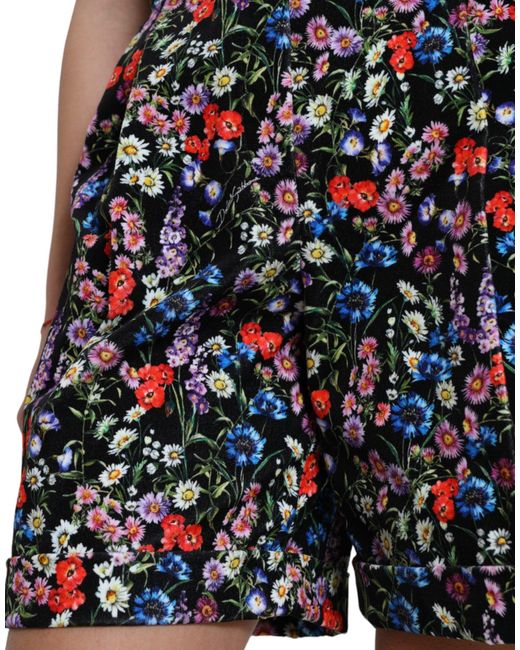 Dolce & Gabbana Black Floral High Waist Hot Pants Shorts