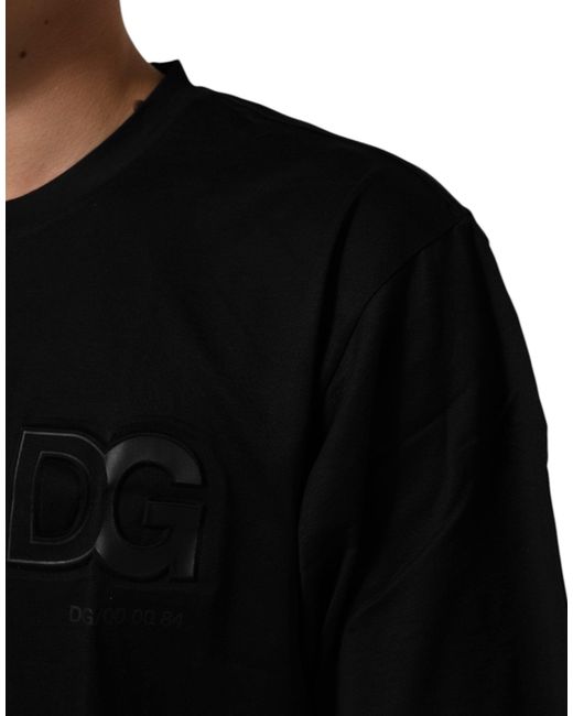 Dolce & Gabbana Black Logo Patch Cotton Men Crew Neck T for men
