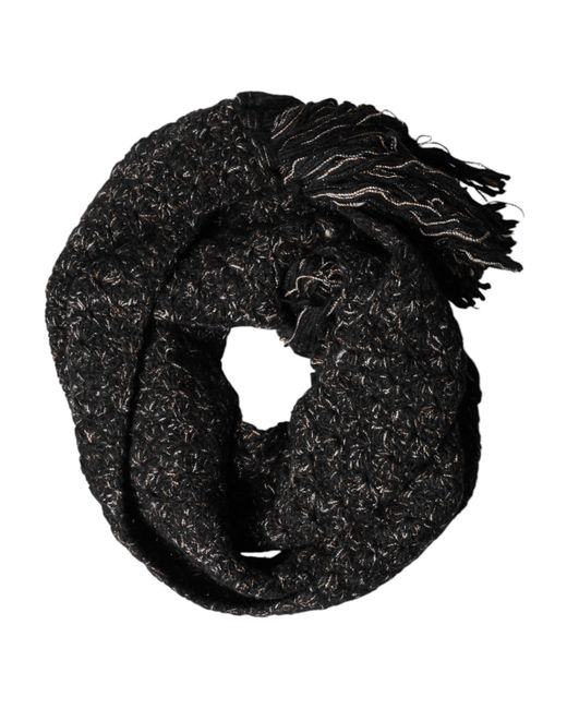 Dolce & Gabbana Black Wool Fringes Neck Wrap Foulard Scarf for men