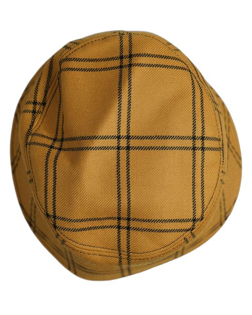 Dolce & Gabbana Multicolor Men Dark Yellow Check Wide Brim Bucket Cap Hat for men