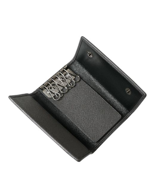 Dolce & Gabbana Gray Leather Folding Key Holder Case Logo Plaque Keychain