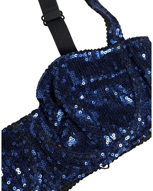 Dolce & Gabbana Blue Sequined Nyon Balconnet Bra Underwear Nylon Clothing