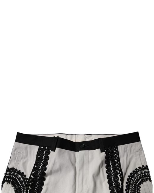Dolce & Gabbana Black White Lace Trim Mid Waist Dress Formal Pants for men