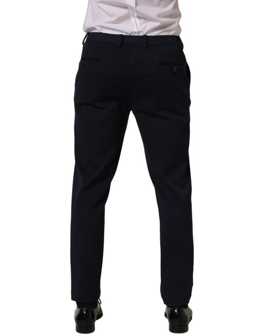 Dolce & Gabbana Blue Black Cotton Tapered Leg Dress Trouser Pants for men