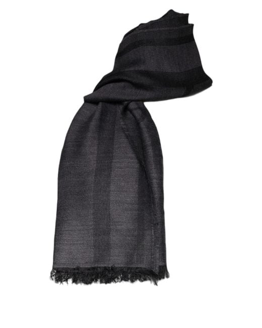 Gianfranco Ferré Black Dark Gray Wool Viscose Foulard Patterned Scarf for men