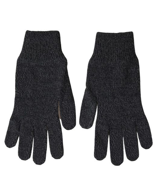 Dolce & Gabbana Black Gray Virgin Wool Knit Hands Mittengloves for men
