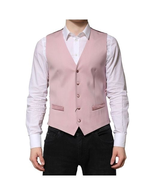 Dolce & Gabbana Pink Wool Dress Formal Men Waistcoat Vest for men