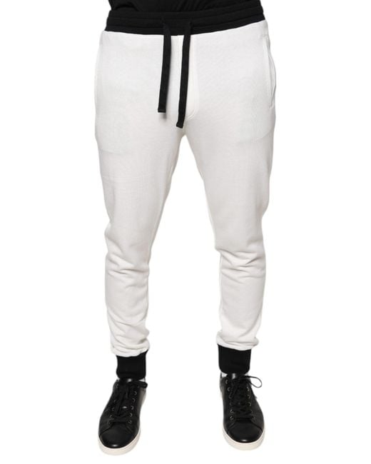 Dolce & Gabbana White Cotton Slim Jogger Sweatmen's Pants for men