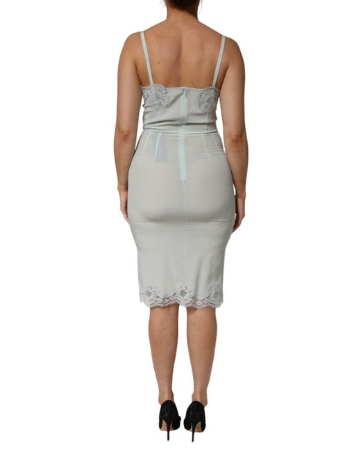 Dolce & Gabbana Gray Lace Trim Midi Dress
