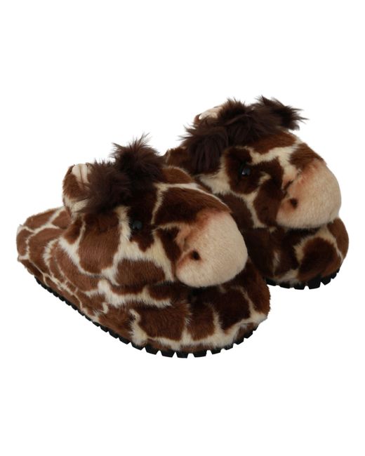 Dolce & Gabbana Brown Giraffe Slippers Flats Sandals Shoes