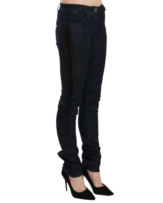 Just Cavalli Black Low Waist Skinny Trousers Braided String Pants