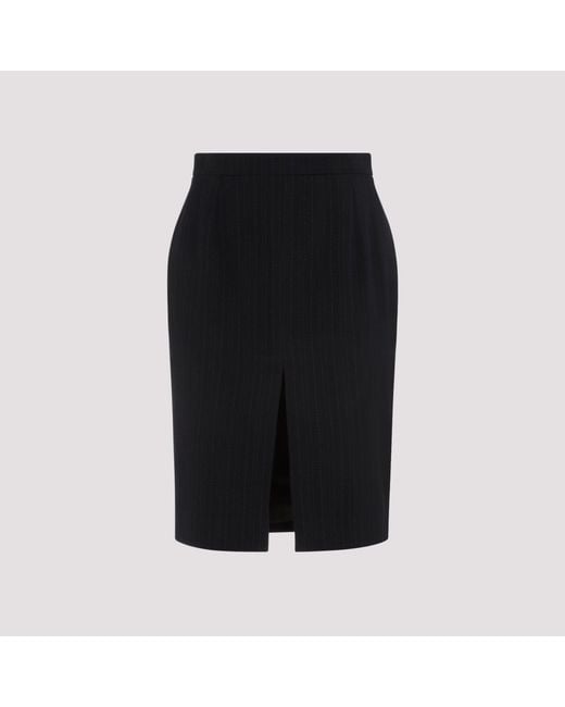 Saint Laurent Black Mid-rise Split-hem Wool-blend Midi Skirt