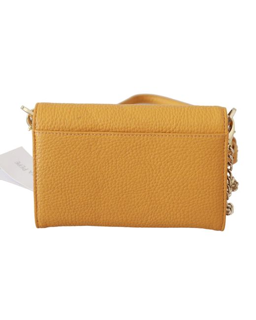 Patrizia Pepe Metallic Yellow Logo Leather Shoulder Strap Sling Bag