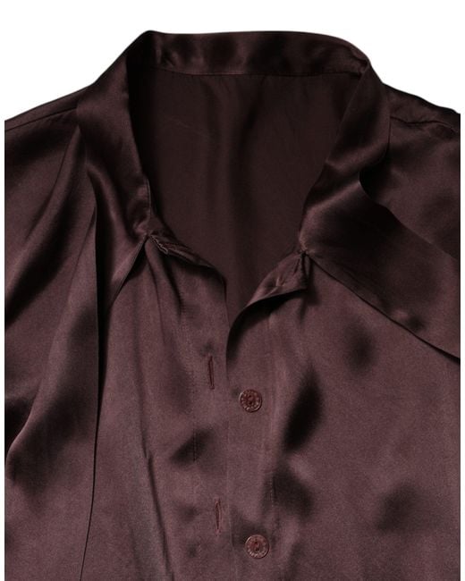 Dolce & Gabbana Purple Ascot Collar Silk Blouse Top