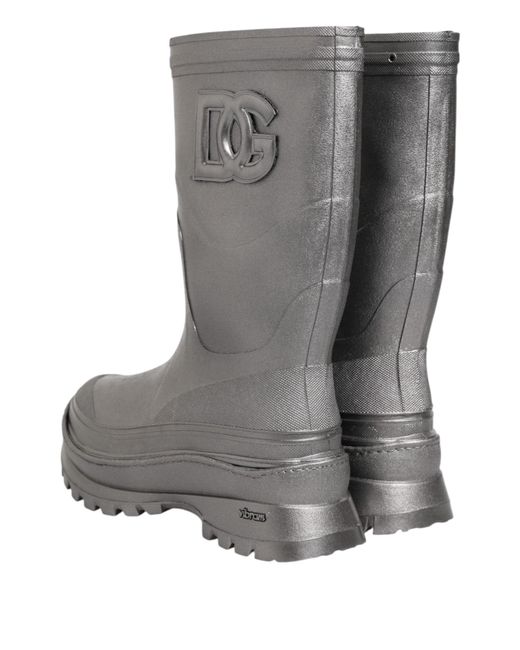 Dolce & Gabbana Gray Metallic Silver Pull On Rain Boots Shoes for men
