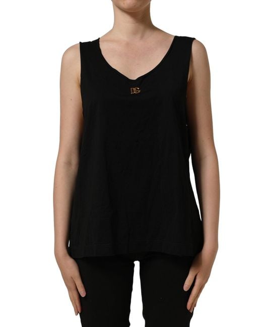 Dolce & Gabbana Black Gold Dg Logo Cotton Sleeveless Tank Top