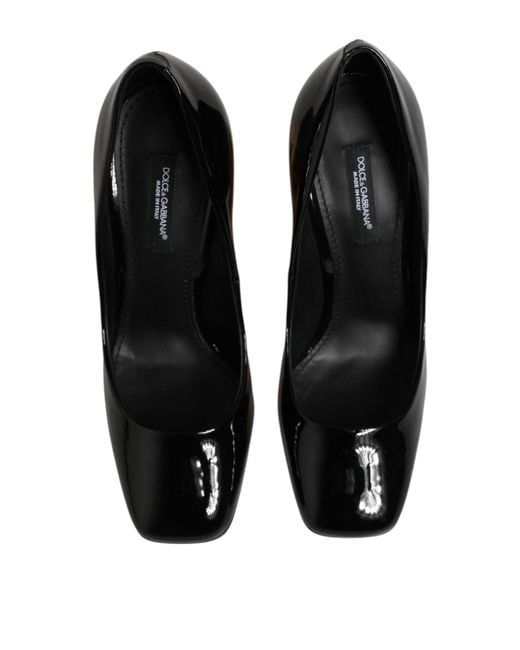 Dolce & Gabbana Black Gold Patent Leather Logo Heels Pumps Shoes
