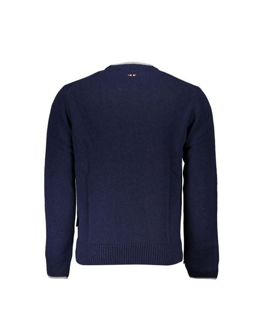 Napapijri Blue Sleek Crew Neck Embroidered Sweater for men