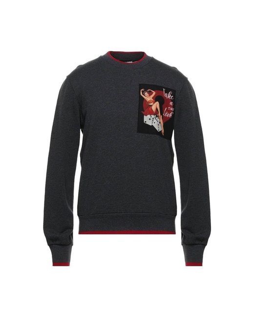 Dolce & Gabbana Blue Elegant Gray Cotton Sweatshirt With Red Accents for men
