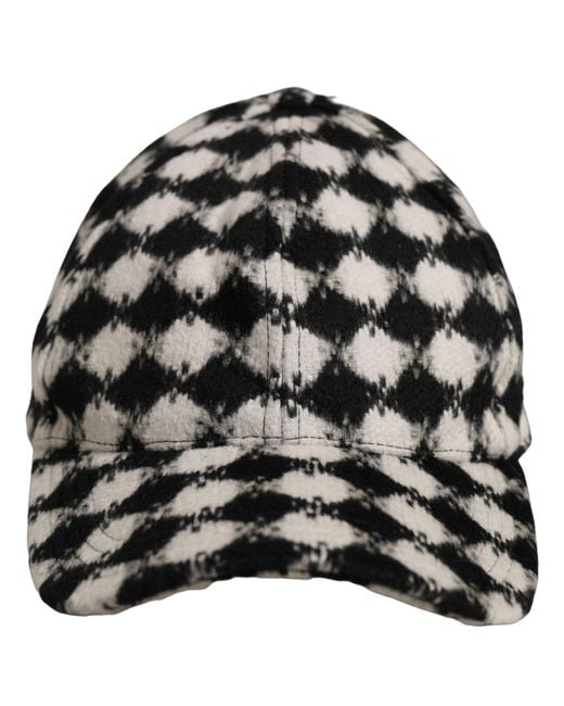 Dolce & Gabbana Men Black White Diamond Wool Baseball Cap Hat for men