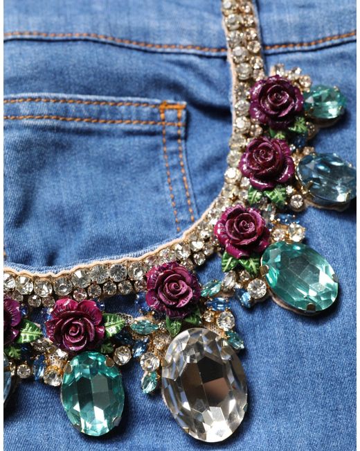 Dolce & Gabbana Blue Cotton Embellished Bermudadenim Shorts