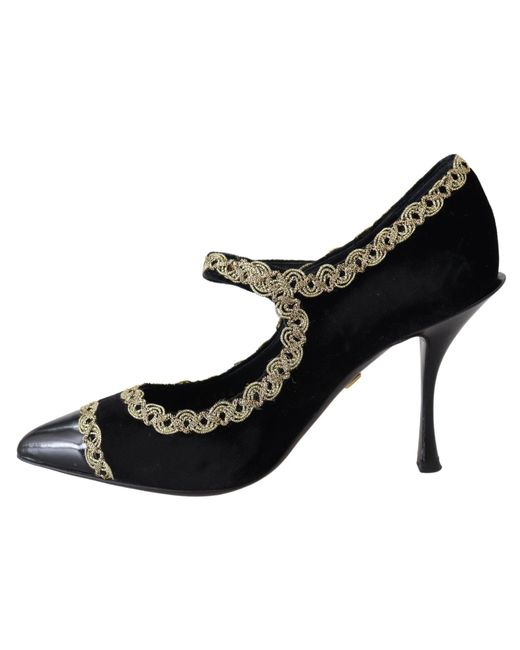 Dolce & Gabbana Black Velvet Mary Janes Pumps