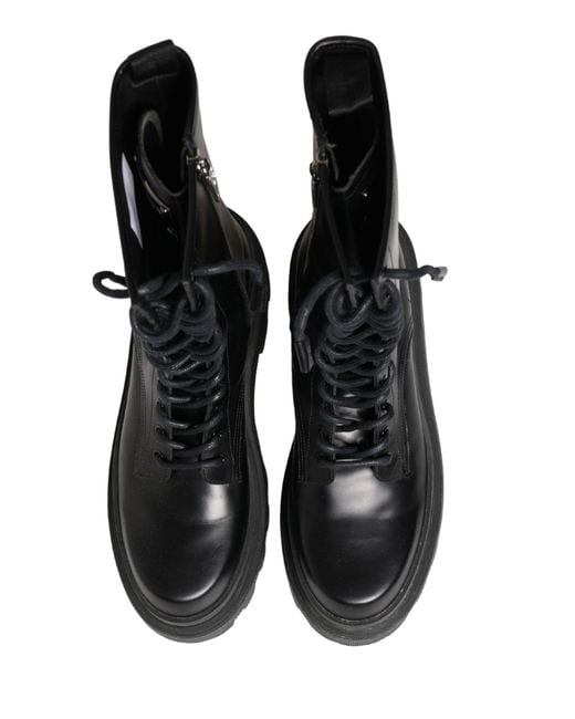 Dolce & Gabbana Black Leather Trek Sole Combat Boots Shoes for men
