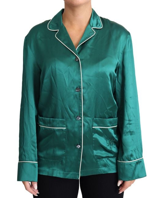 Dolce & Gabbana Green Pyjama Blouse Silk Lounge Sleepwear Top