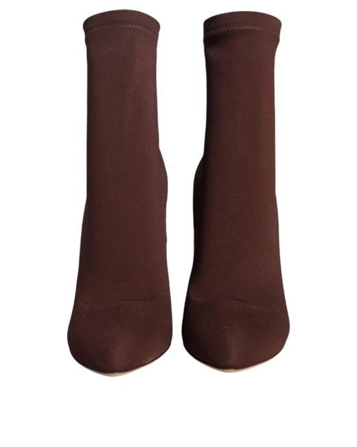 Dolce & Gabbana Brown Stiletto Heels Socks Ankle Boots Shoes