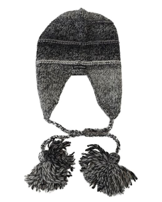 Dolce & Gabbana Black Warm Fleece Ear Flaps Knit Beanie Hat for men