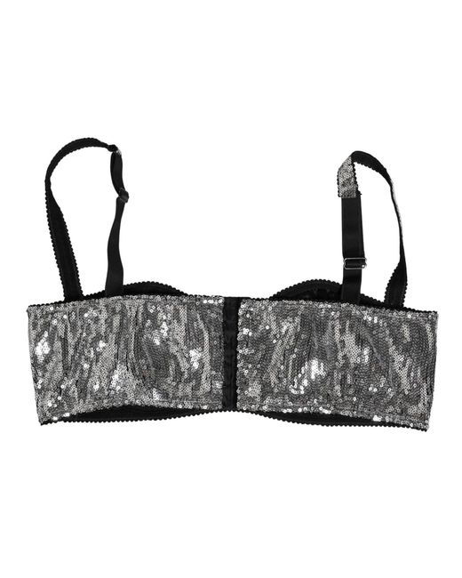 Dolce & Gabbana Gray Silver Sequined Nyon Balconnet Bra Underwear