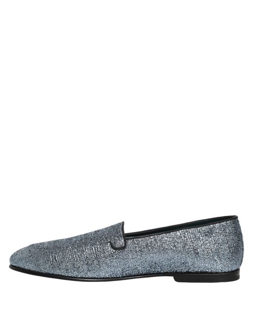 Dolce & Gabbana Gray Blue Glitter Lurex Dg Logo Dress Loafers Shoes for men