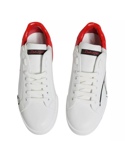 Dolce & Gabbana White Red Portofino Low Top Sneakers Shoes for men