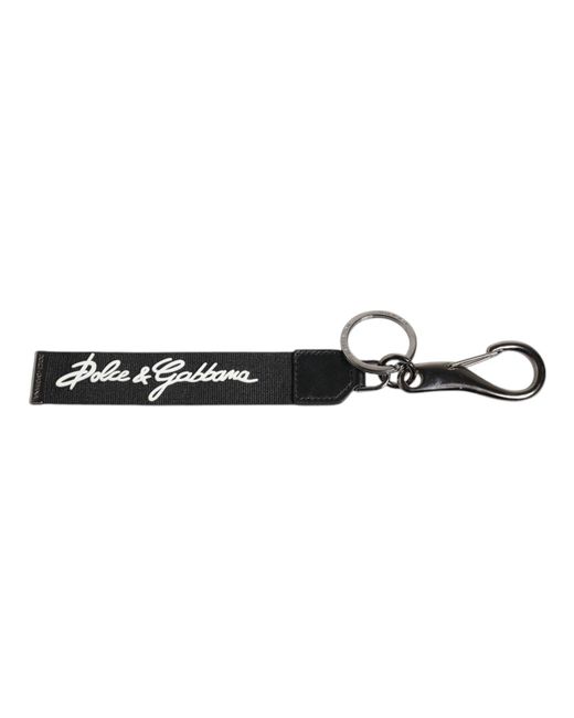 Dolce & Gabbana Black White Dg Logo Silver Men Keychain Polyester Keyring for men