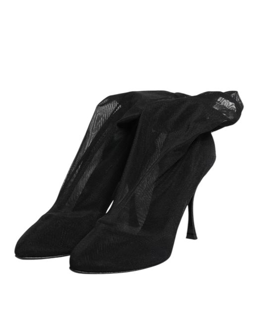 Dolce & Gabbana Black Silk Stretch Mesh Sock Boots Shoes