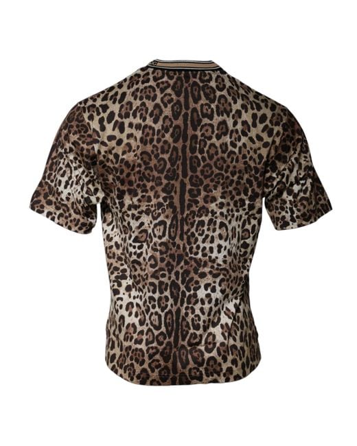 Dolce & Gabbana Black Leopard Print Crew Neck Tshirt for men
